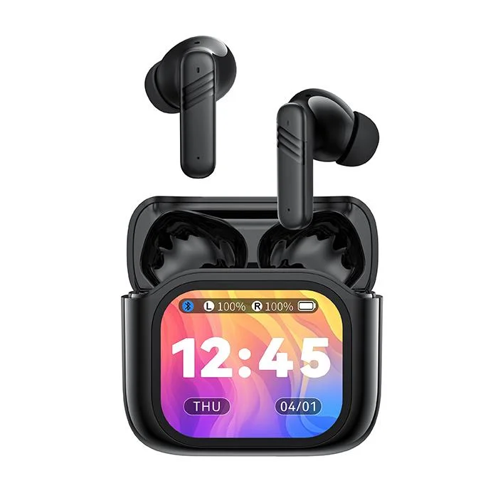 Φωτογραφία προϊόντος: XO Bluetooth ακουστικά handsfree με τεχνολογία ακύρωσης θορύβου (ANC) και θήκη φόρτισης με οθόνη, σε μαύρο χρώμα
