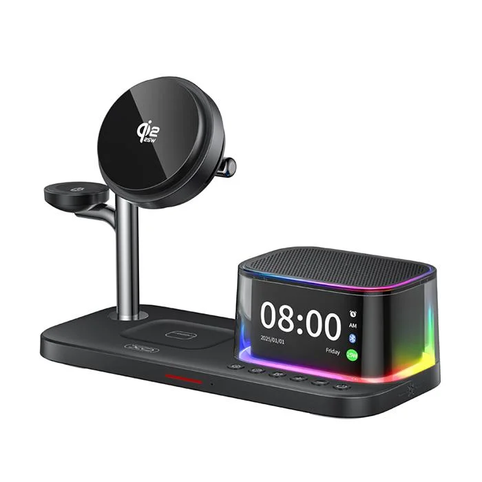 Φωτογραφία προϊόντος: XO Charging Station για κινητό, smartwatch και ακουστικά με ηχείο και ρολόι, 25W