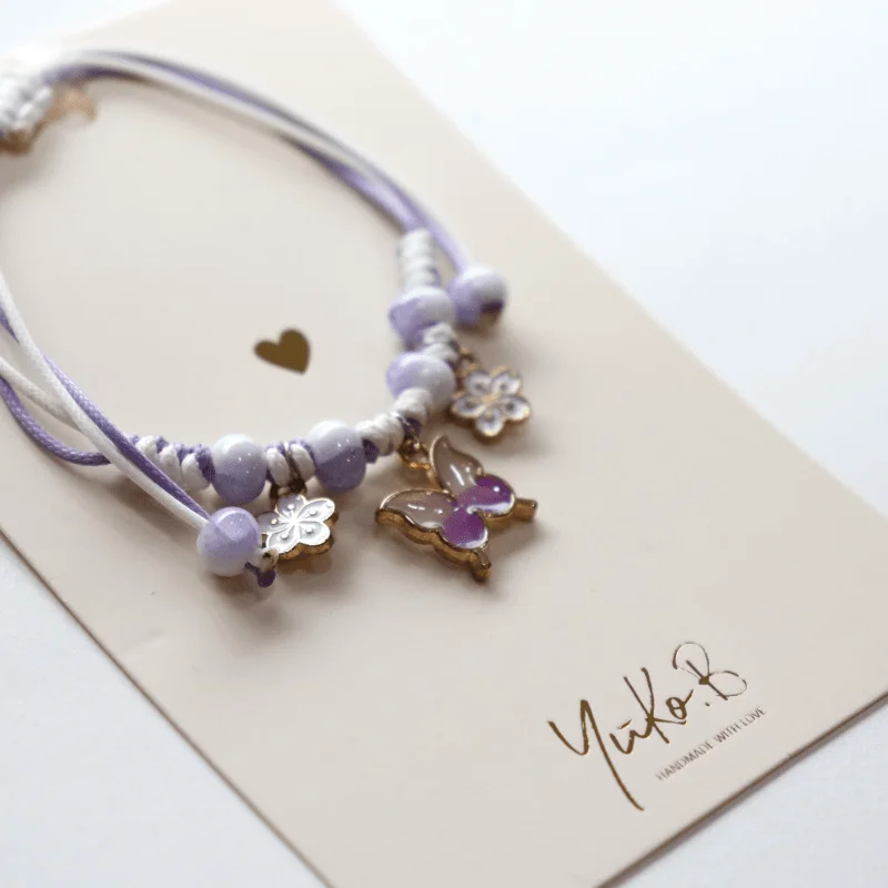 Φωτογραφία προϊόντος: YUKO.B: Βραχιόλι με ρυθμιζόμενο κορδόνι Butterfly Purple
