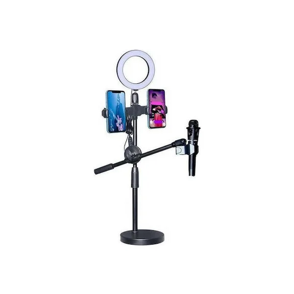 Φωτογραφία προϊόντος: OEM Ring Light RK25 9cm 3300-5600K με Επιτραπέζια Βάση Στήριξης και Βάση για Κινητό
