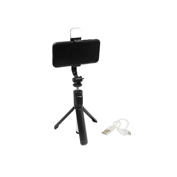 Φωτογραφία προϊόντος: OEM Selfie Stick με Τρίποδο, Τηλεχειριστήριο Bluetooth και Led Φως Treqa Selfie-04 Μαύρο