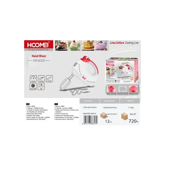 Φωτογραφία προϊόντος: OEM Hoomei HM-6830R Μίξερ Χειρός 250W Λευκό 56286359