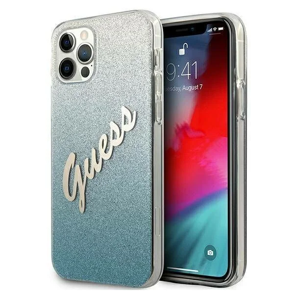 Φωτογραφία προϊόντος: Original Case IPHONE 12 PRO MAX Guess Hardcase Glitter Gradient Script blue