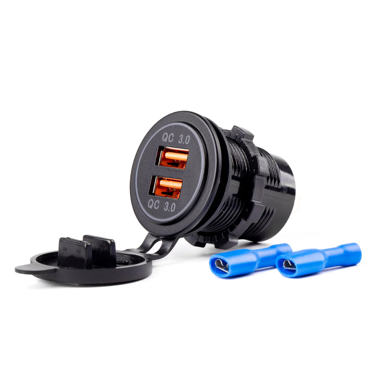 Φωτογραφία προϊόντος: AMIO ΠΡΙΖΑ ΜΕ 2 ΘΥΡΕΣ USB 12/24V 3.0A Φ37mmX51mm QUICK CHARGE MOD-05