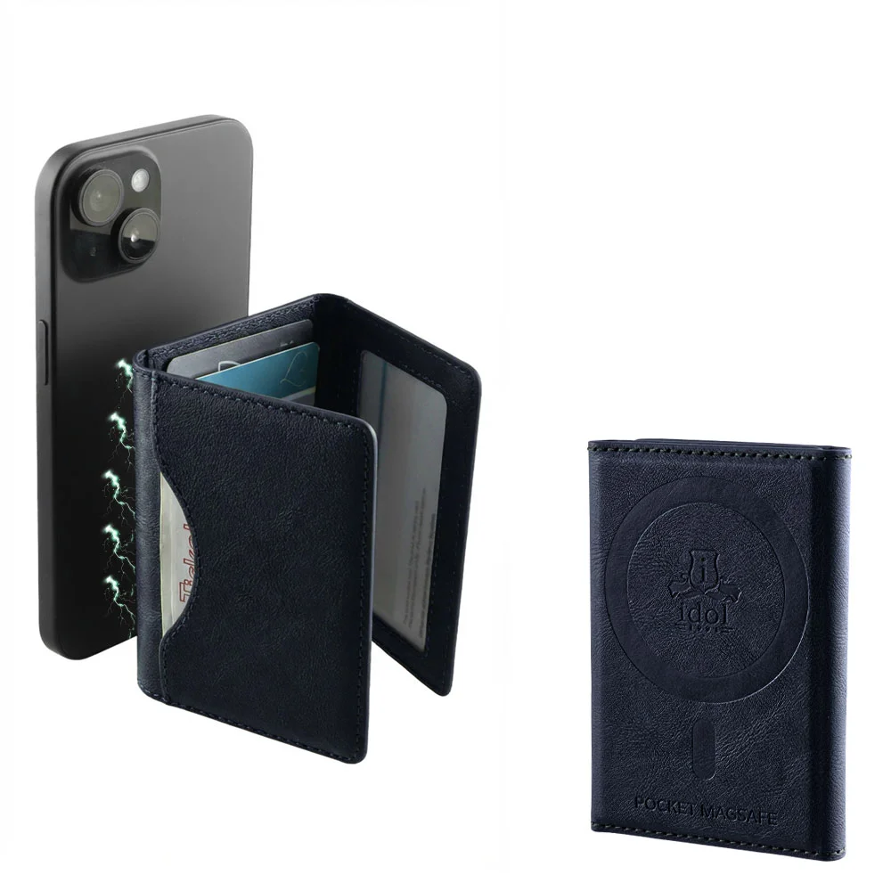 Φωτογραφία προϊόντος: LEATHER POCKET MAGSAFE ANTI-RF CARD WALLET BLUE