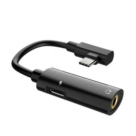 Φωτογραφία προϊόντος: Αντάπτορας Hoco LS19 2 σε 1 USB-C σε USB-C Θηλυκό και 3.5mm 1.5A Θηλυκό Μαύρο