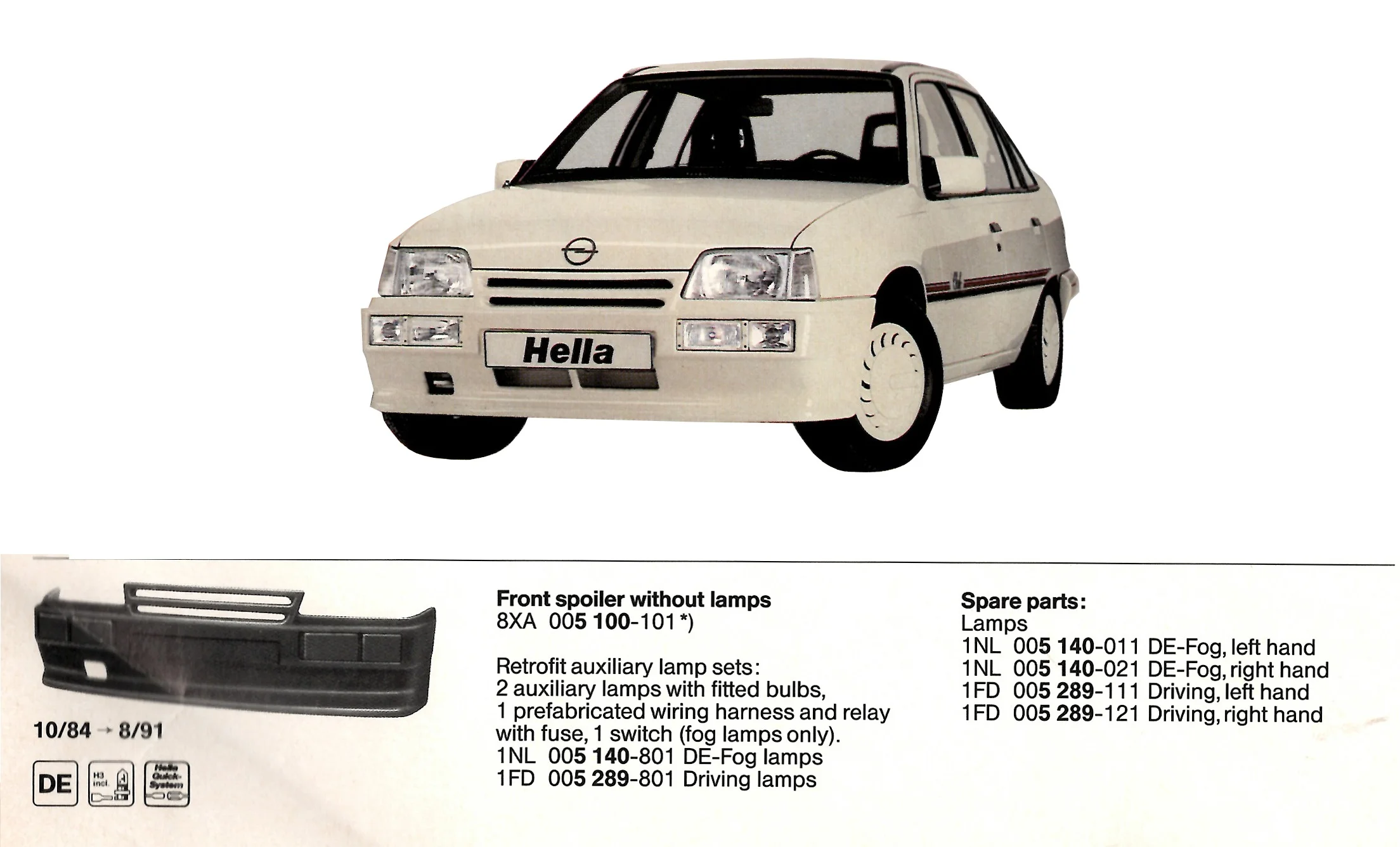 Φωτογραφία προϊόντος: HELLA Σποιλερ Εμπροσθιο Opel Kadett E 1984-1991
