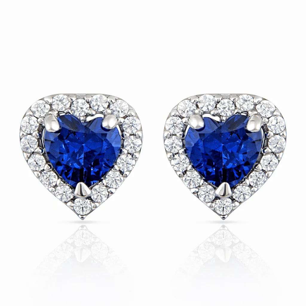 Φωτογραφία προϊόντος: fenixjewelry Λευκοχρυσα Σκουλαρίκια Καρδια καρφωτα Μπλε ζιργκον 14κ XΣ9335LB