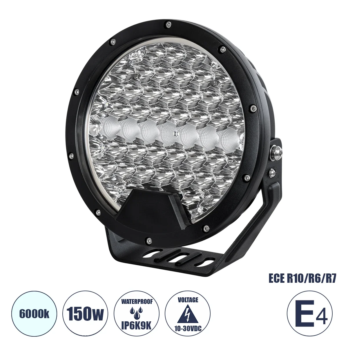 Φωτογραφία προϊόντος: GloboStar® 85337 E4 Mark Vehicle + JEEP Work Lights - Φώτα Εργασίας για Οχήματα και JEEP LED High Power 150W DC 10-30V Αδιάβροχo IP6K9K Ψυχρό Λευκό 6000K M22 x Π7 x Υ23.5cm