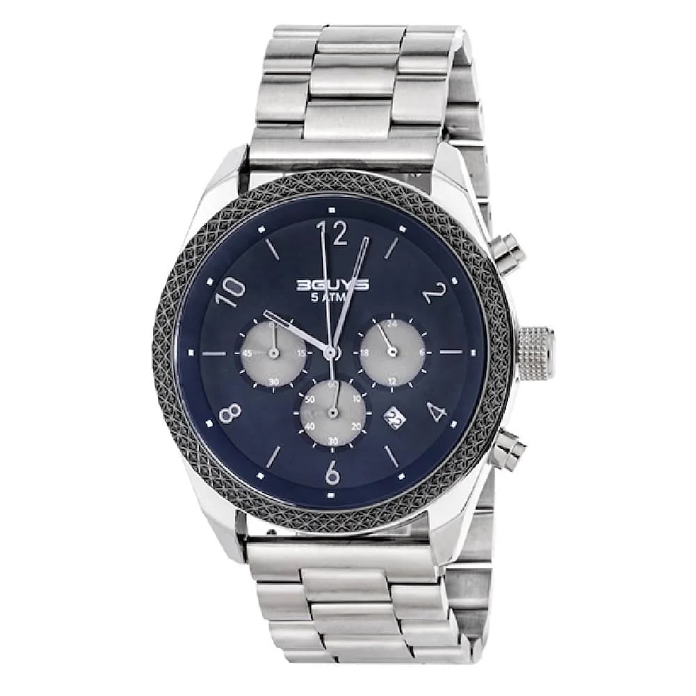 Φωτογραφία προϊόντος: 3GUYS WATCHES 3Guys Men's Chronograph Watch Silver Stainless Steel Bracelet 3G25023