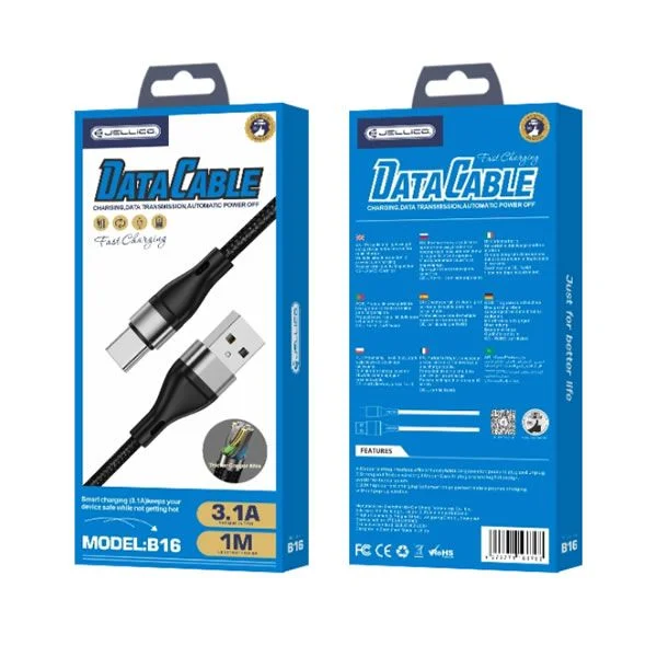 Φωτογραφία προϊόντος: Καλώδιο USB-A to USB-C JELLICO B16 3.1A 1m Black
