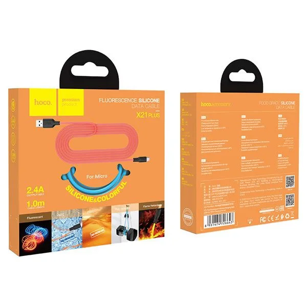 Φωτογραφία προϊόντος: Καλώδιο Micro USB Hoco X21 Plus Fluorescent 1m Πράσινο