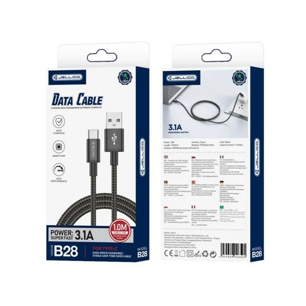 Φωτογραφία προϊόντος: Καλώδιο USB-A to USB-C 3.1A Jellico B28 1m Black