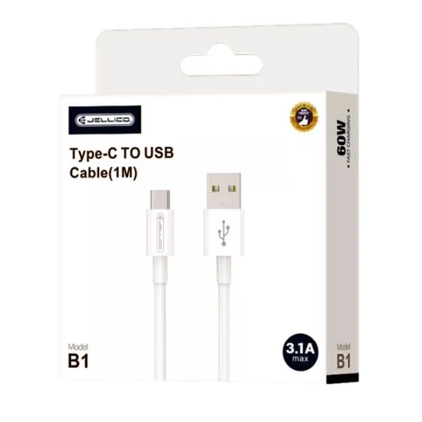 Φωτογραφία προϊόντος: Καλώδιο USB-A to USB-C 3.1A 1M JELLICO B1 White