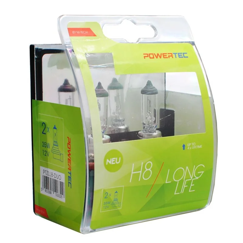Φωτογραφία προϊόντος: H8 12V 35W PGJ19-1 POWERTEC LONG LIFE (up to 3.200k) ΑΛΟΓΟΝΟΥ M-TECH - 2 τεμ