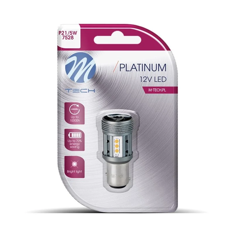 Φωτογραφία προϊόντος: P21/5W 12/24V BAY15d 12xSMD3030 LED CAN-BUS ΚΟΚΚΙΝΟ PLATINIUM BLISTER M-TECH - 1 Τεμ.