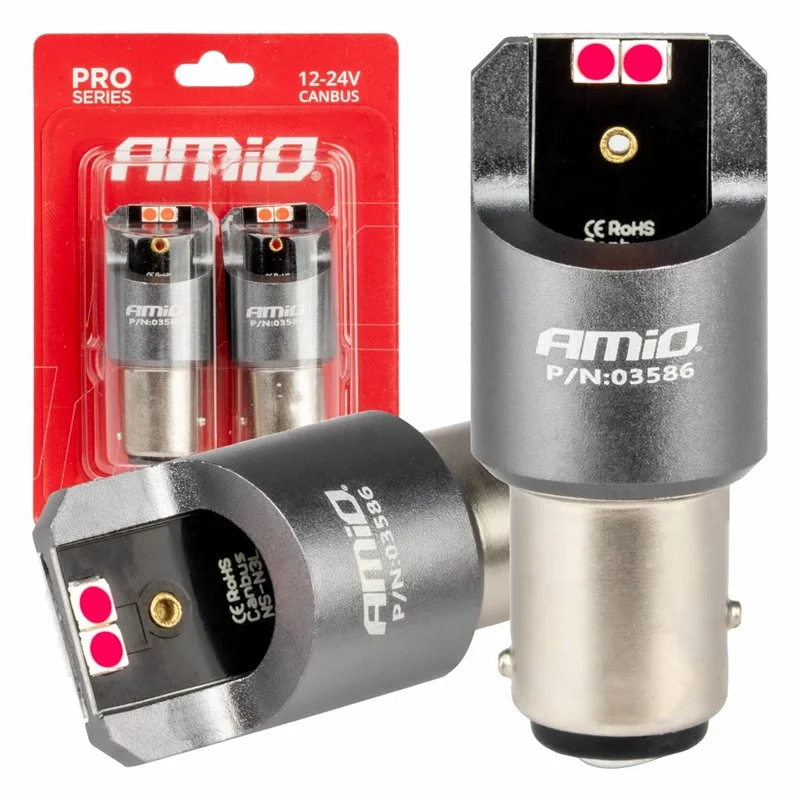 Φωτογραφία προϊόντος: ΛΑΜΠΑΚΙΑ P21/5W BAY15d 12/24V 6.000K 4xSMD LED CAN-BUS ΚΟΚΚΙΝΟ PRO SERIES AMIO - 2 Τεμ.