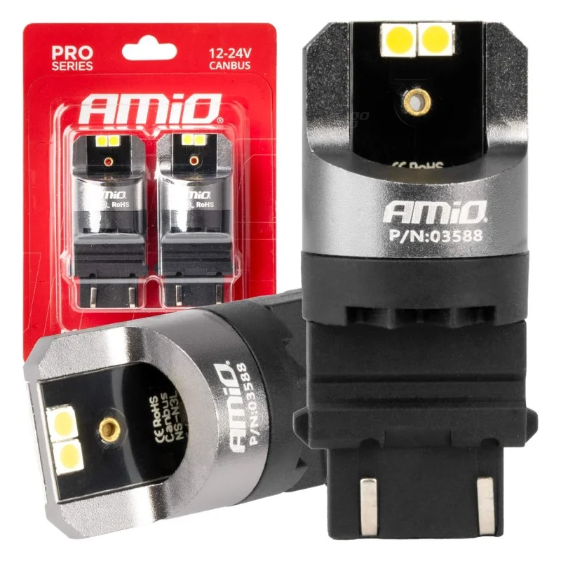 Φωτογραφία προϊόντος: ΛΑΜΠΕΣ P27/7W 12/24V 6.000K 4SMD LED CAN-BUS ΛΕΥΚΑ PRO SERIES AMIO - 2 ΤΕΜ.