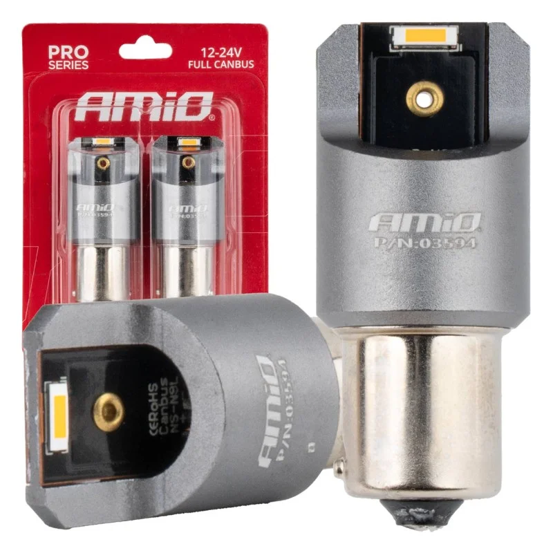 Φωτογραφία προϊόντος: ΛΑΜΠΑΚΙΑ PY21W BAU15s 12/24V 6.000K 2xSMD LED FULL CAN-BUS ΠΟΡΤΟΚΑΛΙ PRO SERIES AMIO - 2 Τεμ.