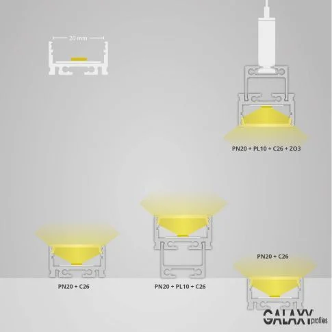 Φωτογραφία προϊόντος: PN20n LED CONSTRUCTION PROFIL 200 cm, high, LED Stripes max. 20 mm