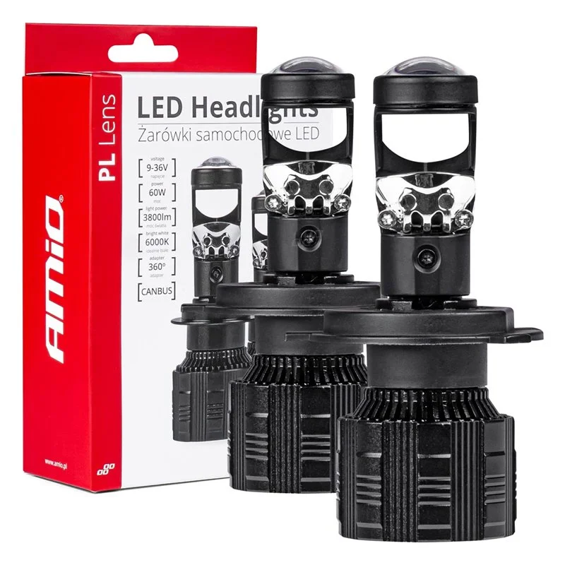 Φωτογραφία προϊόντος: ΛΑΜΠΕΣ H4 PL-LENS SERIES 936V 60W 5.000K 3.800lm LED 2x4575 SMD CAN-BUS ΜΕ ΠΡΟΤΖΕΚΤΟΡΑ AMIO - 2 Τεμ.