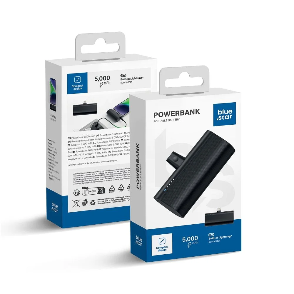 Φωτογραφία προϊόντος: . BLUE STAR powerbank 5000 mAh with built-in connector Lightning 2,1A W0556P black
