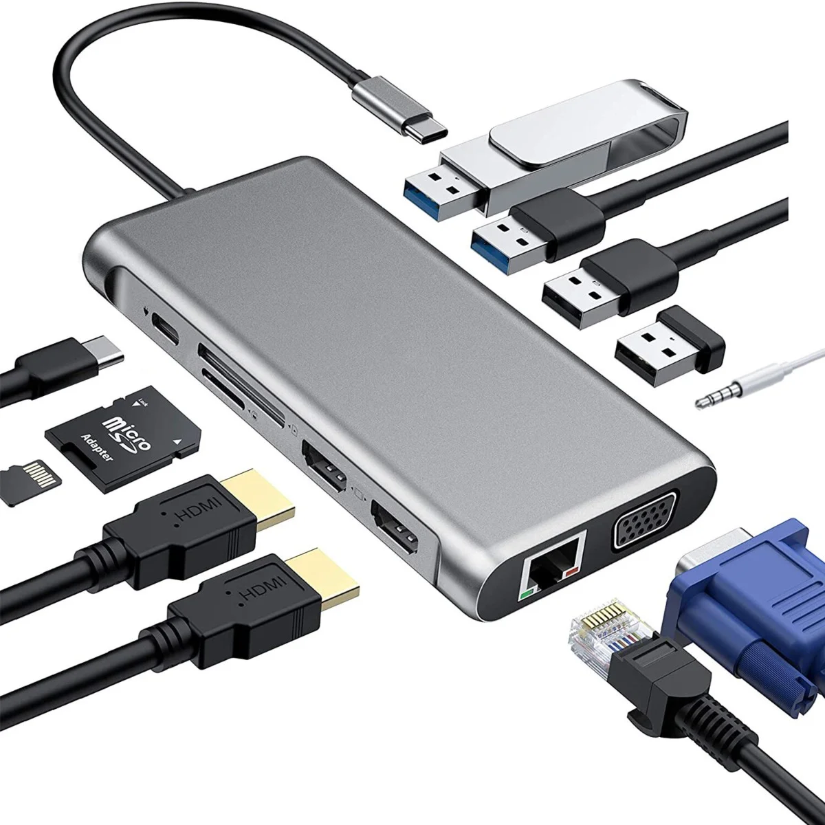 Φωτογραφία προϊόντος: ATC Αντάπτορας 12in1 USB C hub Dual HDMI USB2.0 x 4