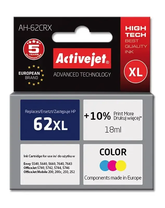 Φωτογραφία προϊόντος: Activejet Συμβατό μελάνι HP 62XL C2P07AE 18 ml color