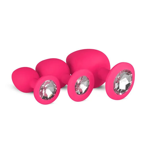 Φωτογραφία προϊόντος: EasyToys Silicone Butt Plug with Diamond Pink-Βύσματα Σιλικόνης σε χρώμα ροζ 3τμχ