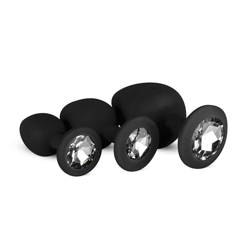 Φωτογραφία προϊόντος: EasyToys Silicone Butt Plug with Diamond Pink-Βύσματα Σιλικόνης σε χρώμα μαύρο 3τμχ