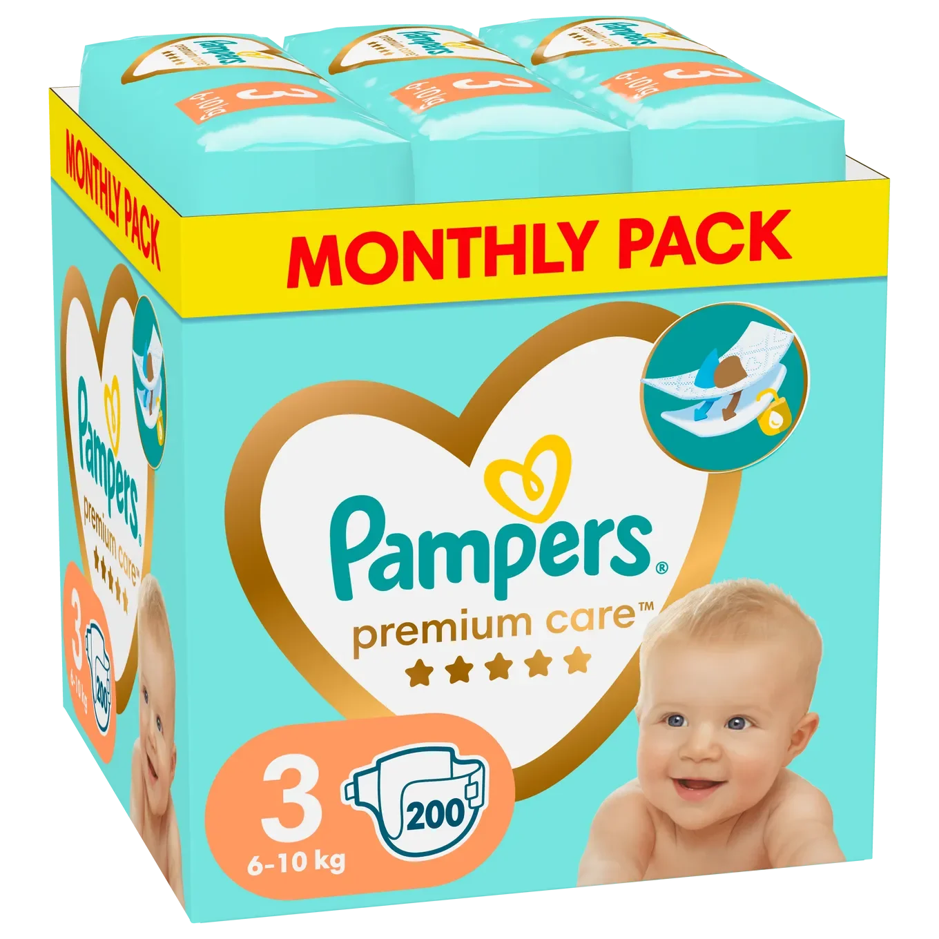 Φωτογραφία προϊόντος: Pampers Premium Care Monthly Pack Νο3 (6-10kg) 200 τεμ