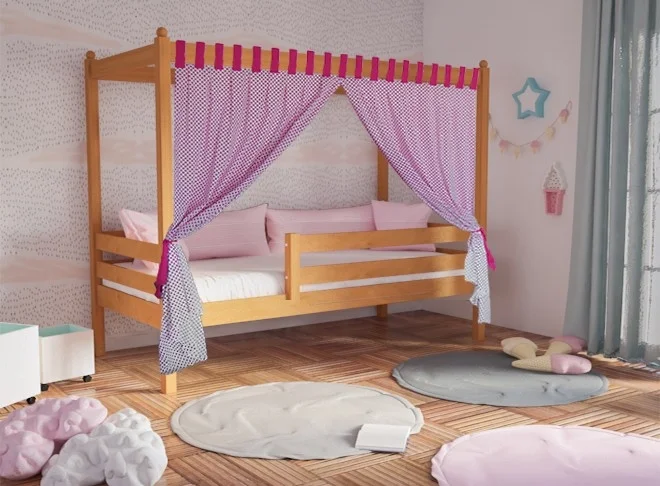 Φωτογραφία προϊόντος: MaisonPlus Καναπές κρεβάτι με κουρτίνες Magic σε φυσικό χρώμα - Ξύλο - 100Μx210Πx185Υ