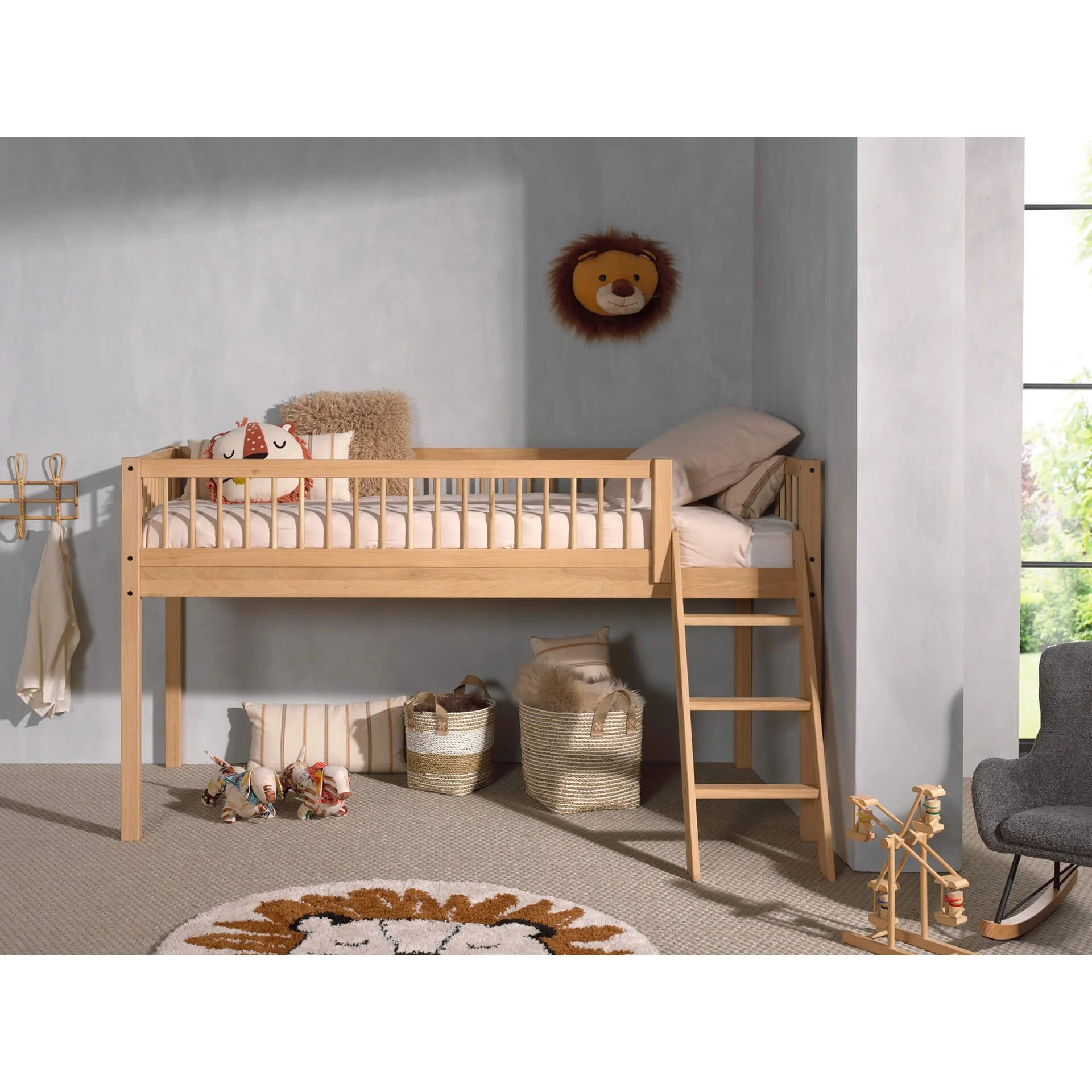 Φωτογραφία προϊόντος: Vipack Forrest Μονό Mid-sleeper Κρεβάτι από Μασίφ Ξύλο Δρυς - Ξύλο - 207Μx135Πx114Υ
