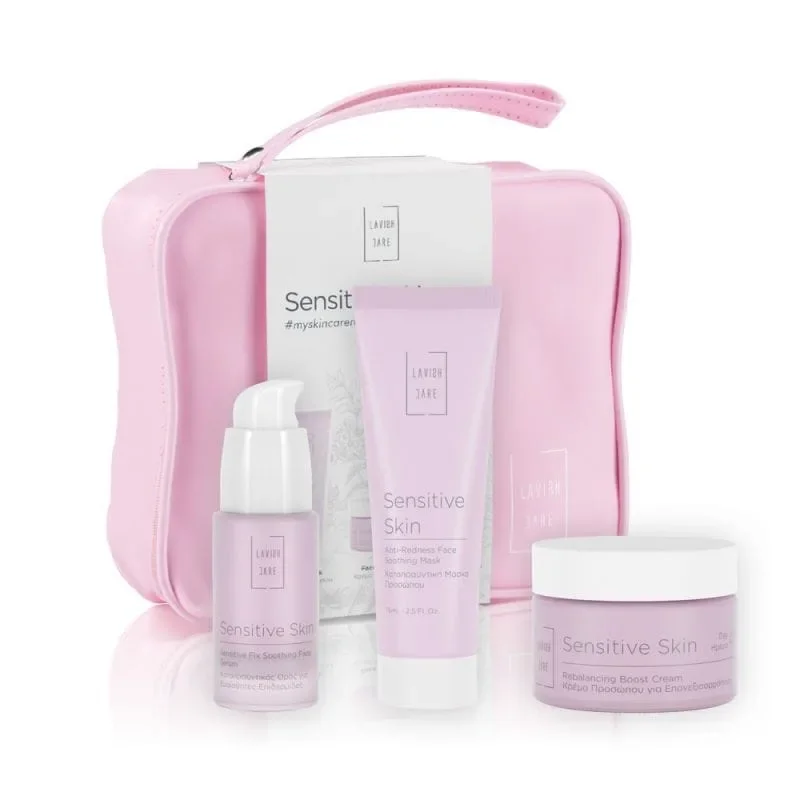 Φωτογραφία προϊόντος: Lavish Care Sensitive Skin Promo Σετ Για Ευαίσθητες Επιδερμίδες Με Επανορθωτική Κρέμα 50ml, Καταπραϋντικό Ορό 30ml, Καταπραϋντική Μάσκα 75ml & Δώρο Νεσεσέρ