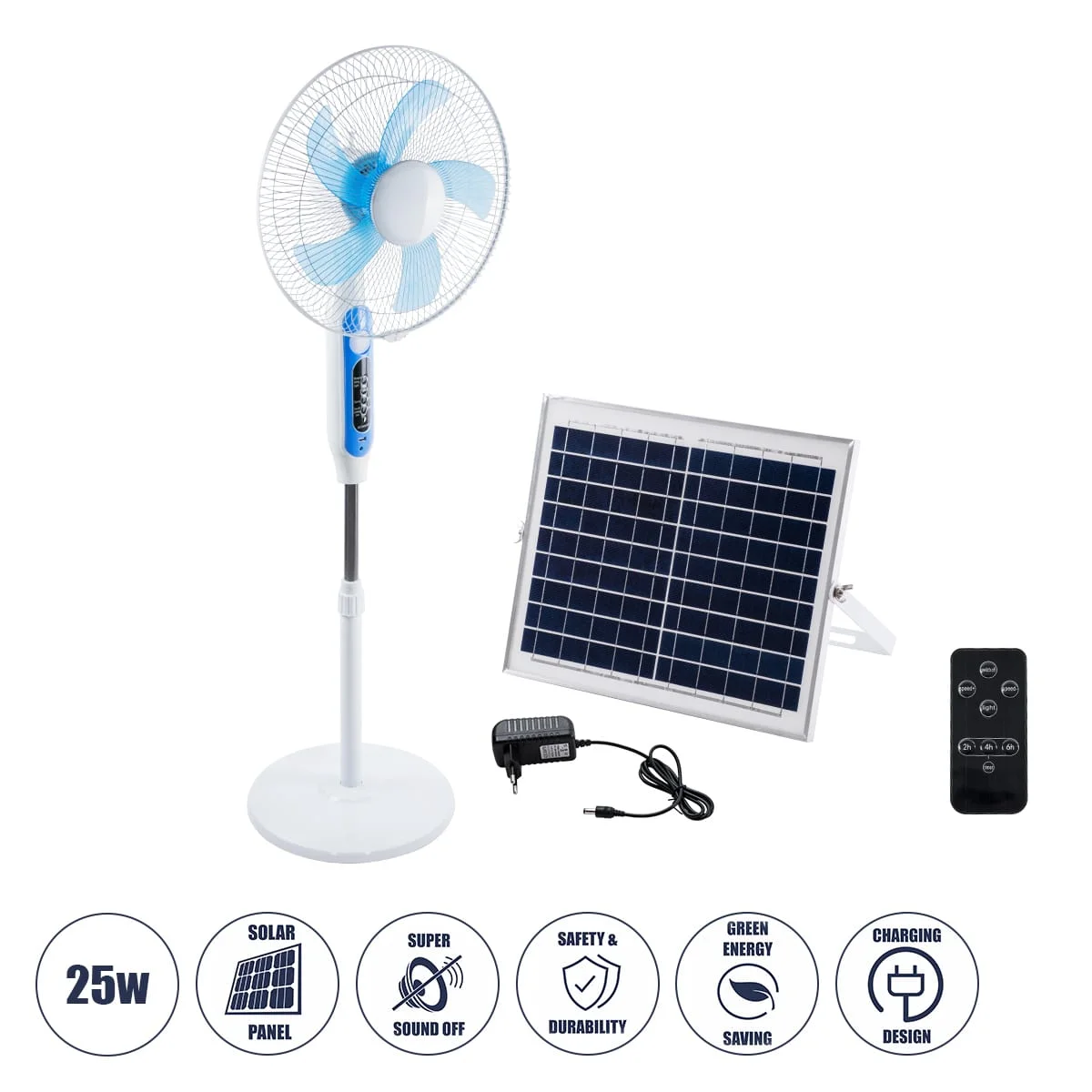 Φωτογραφία προϊόντος: GloboStar SOLARE-FAN Αυτόνομος Ηλιακός Επιδαπέδιος Ανεμιστήρας 25W 2 Λειτουργιών Ρεύματος με AC 220-240V ή με Φωτοβολταϊκό Panel 9V 15W