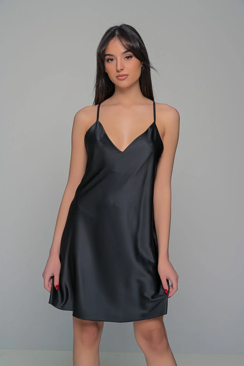 Φωτογραφία προϊόντος: Milena By Paris Σατέν Nightdress Σετ με String Μαύρο