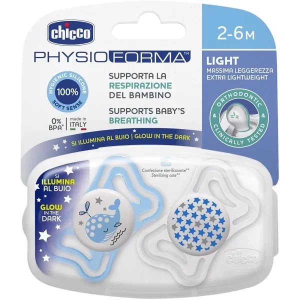 Φωτογραφία προϊόντος: Πιπίλα PHYSIO LIGHT ΓΙΑ ΤΗ ΝΥΧΤΑ 2-6Μ (2ΤΜΧ)(blue whale+stars)
