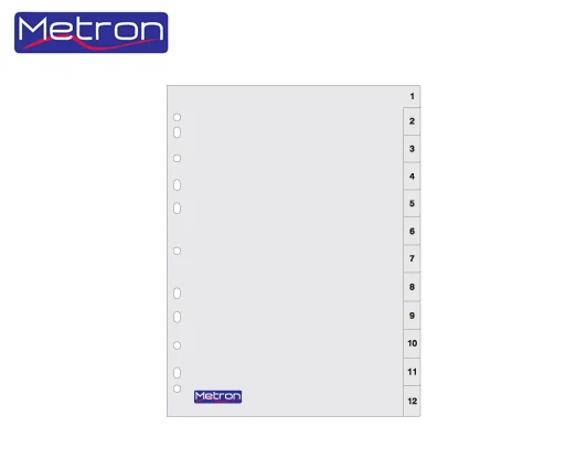 Φωτογραφία προϊόντος: Metron Διαχωριστικά Πλαστικά Α4 Αριθμοί 1-12