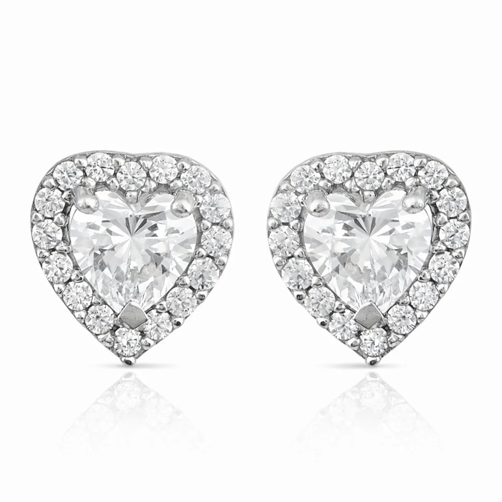 Φωτογραφία προϊόντος: fenixjewelry Λευκοχρυσα Σκουλαρίκια Καρδια καρφωτα ζιργκον 14κ XΣ9335LL