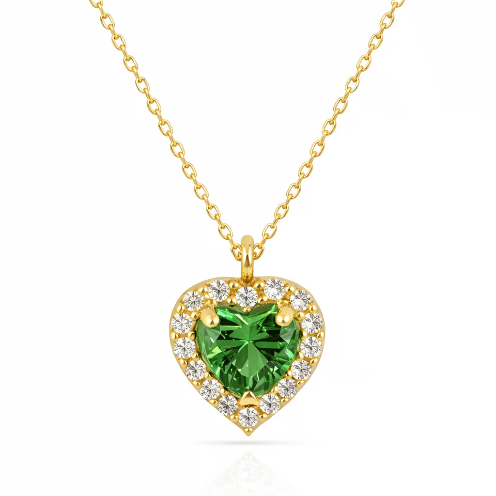 Φωτογραφία προϊόντος: fenixjewelry Κολιε Γυναικειο κ14 Χρυσο Καρδια Πρασινο Ζιργκον 6335κπ