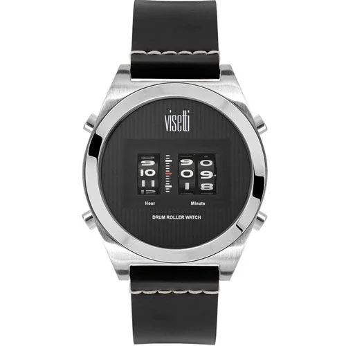 Φωτογραφία προϊόντος: Ρολόι VISETTI CH-641SB Drum Roller με μαύρο δερμάτινο λουρί