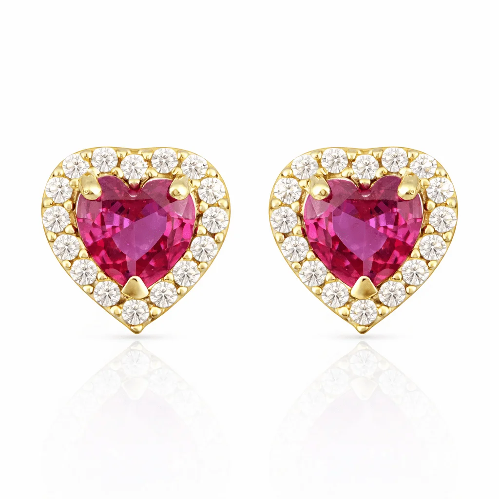 Φωτογραφία προϊόντος: fenixjewelry Χρυσα Σκουλαρίκια Καρδια καρφωτα κοκκινο ζιργκον 14κ XΣ9335 κκ