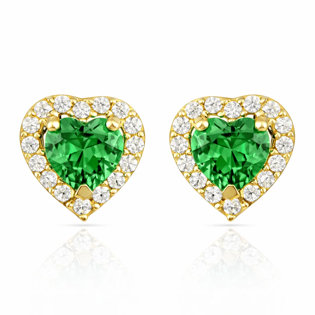 Φωτογραφία προϊόντος: fenixjewelry Χρυσα Σκουλαρίκια Καρδια καρφωτα Πρασινο ζιργκον 14κ XΣ9335KP