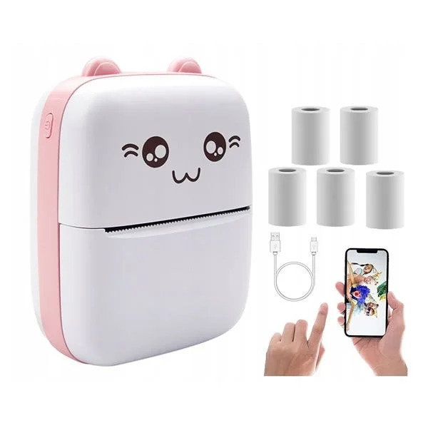 Φωτογραφία προϊόντος: Mini Pocket BlueTooth Printer with 5 pcs of Thermal paper Pink