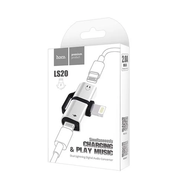 Φωτογραφία προϊόντος: Hoco LS20 Adapter ακουστικών και φόρτισης για κινητά τηλέφωνα iPhone Ασημί