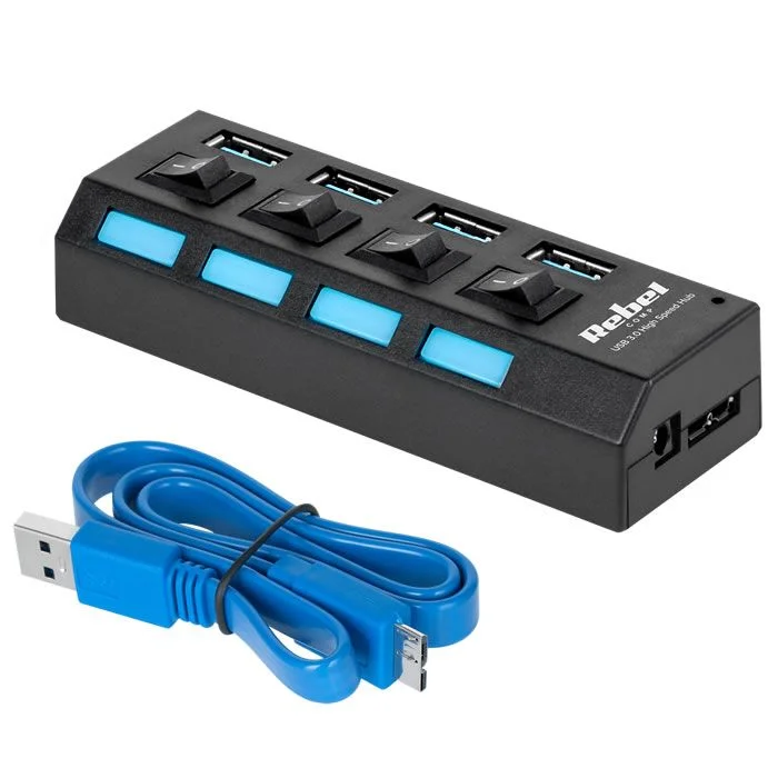 Φωτογραφία προϊόντος: USB HUB με 4 Θύρες USB 3.0 με διακόπτες Rebel KOM0940