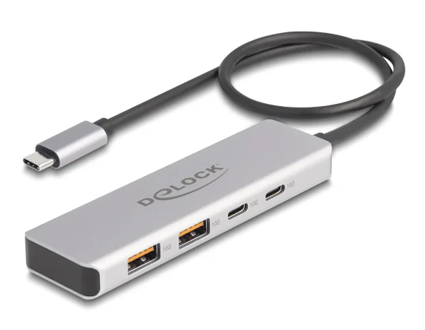 Φωτογραφία προϊόντος: DELOCK USB hub 64230, 4x θυρών, 10Gbps, USB-C σύνδεση, γκρι
