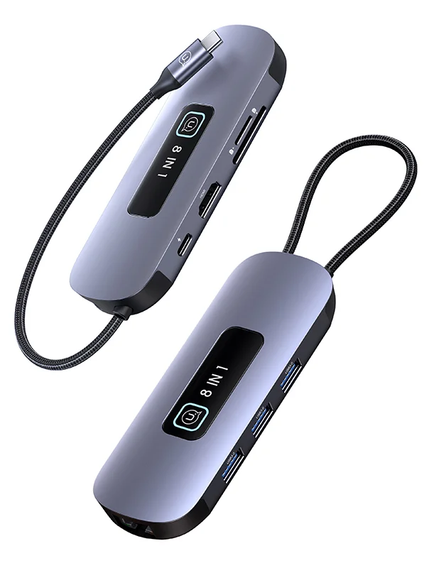Φωτογραφία προϊόντος: USAMS docking station US-SJ643, 8 θυρών, USB-C, 4K, 100W PD, LAN, γκρι