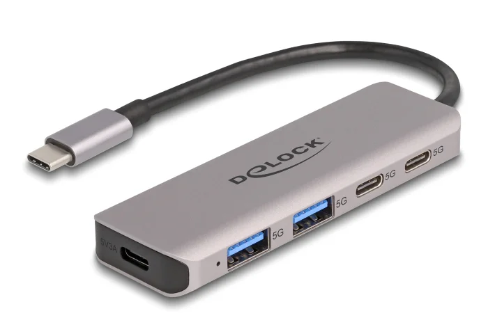 Φωτογραφία προϊόντος: DELOCK USB hub 64239, 4x θυρών, 5Gbps, USB-C σύνδεση, γκρι