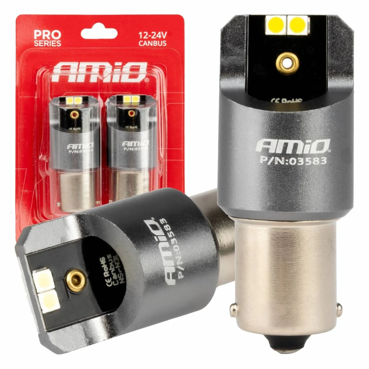 Φωτογραφία προϊόντος: AMIO ΛΑΜΠΕΣ LED CAN-BUS P21W BA15S 12/24V 6.000K 4xSMD ΛΕΥΚΟ PRO SERIES AMIO - 2 ΤΕΜ. 03583/AM